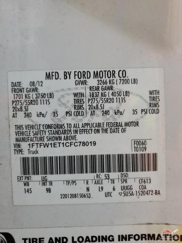1FTFW1ET1CFC78019 2012 FORD F-150 photo no. 13