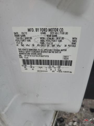 1FTFX1CF5CFB27372 2012 FORD F-150 photo no. 12