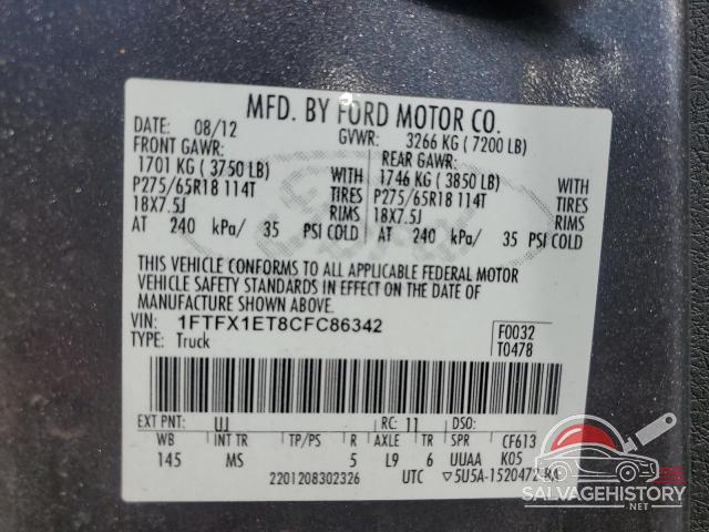 1FTFX1ET8CFC86342 2012 FORD F-150 photo no. 12