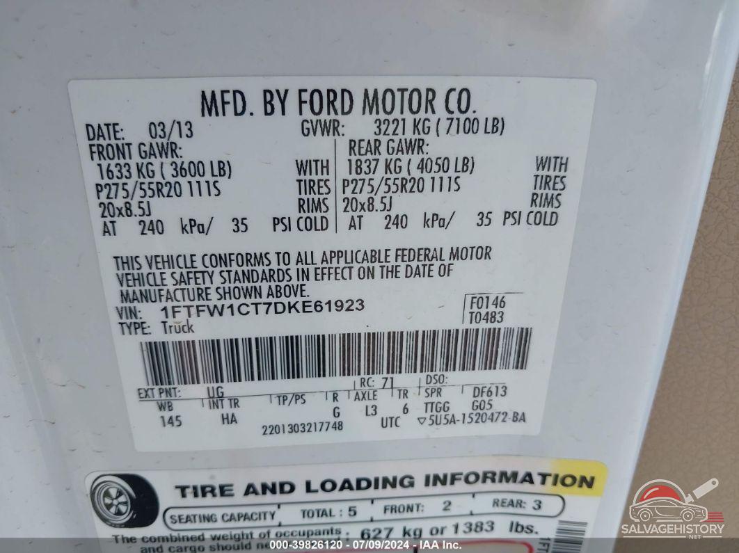 1FTFW1CT7DKE61923 2013 FORD F-150 photo no. 9