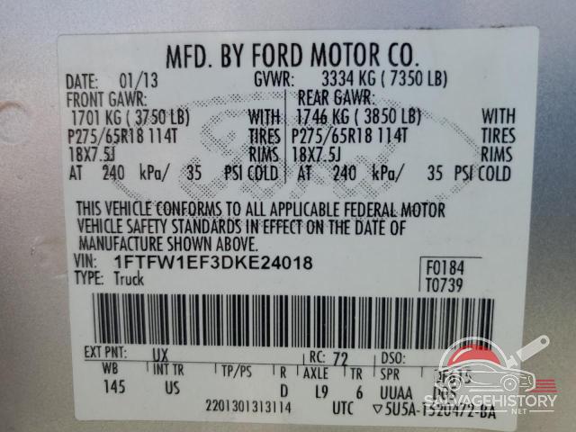 1FTFW1EF3DKE24018 2013 FORD F-150 photo no. 12