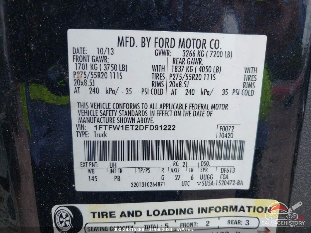 1FTFW1ET2DFD91222 2013 FORD F-150 photo no. 9