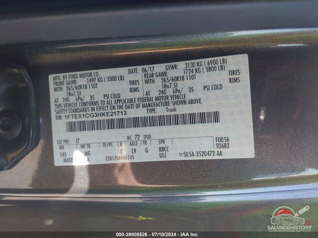 1FTEX1CG3HKE21713 2017 FORD F-150 photo no. 9