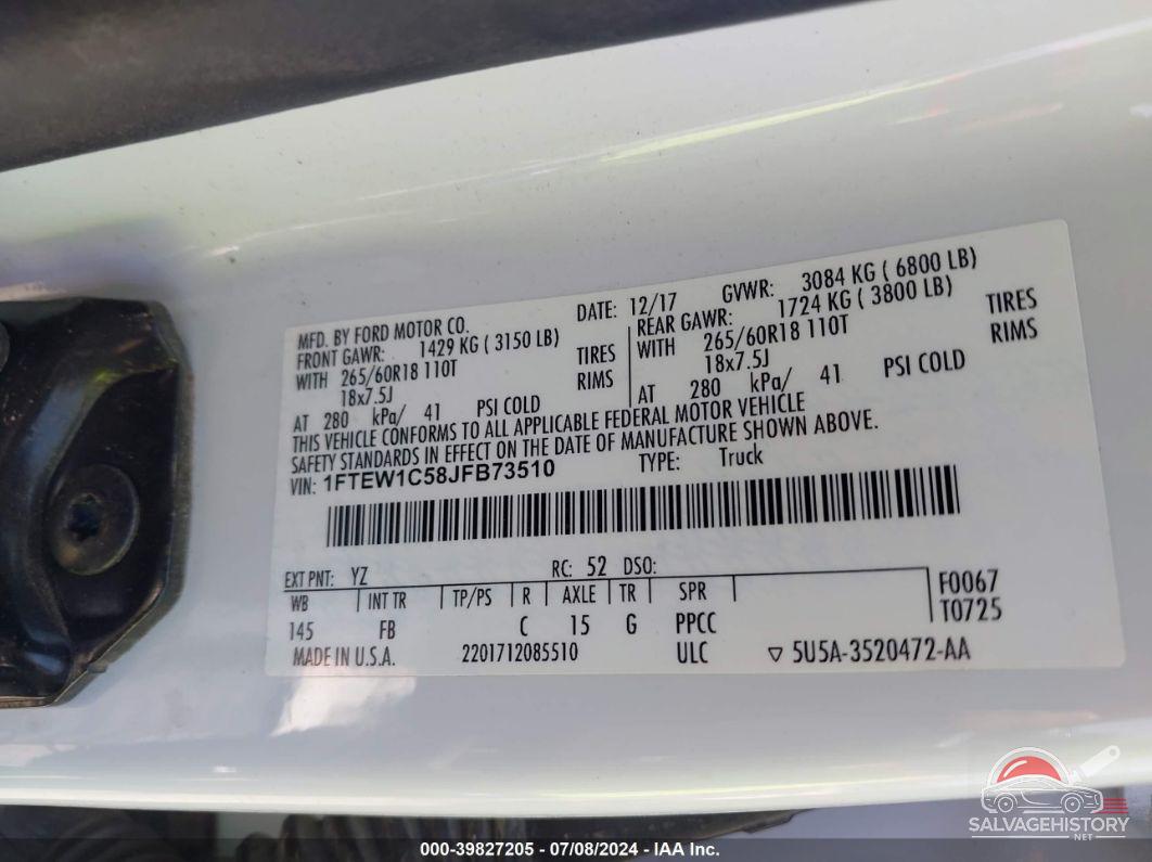 1FTEW1C58JFB73510 2018 FORD F-150 photo no. 9