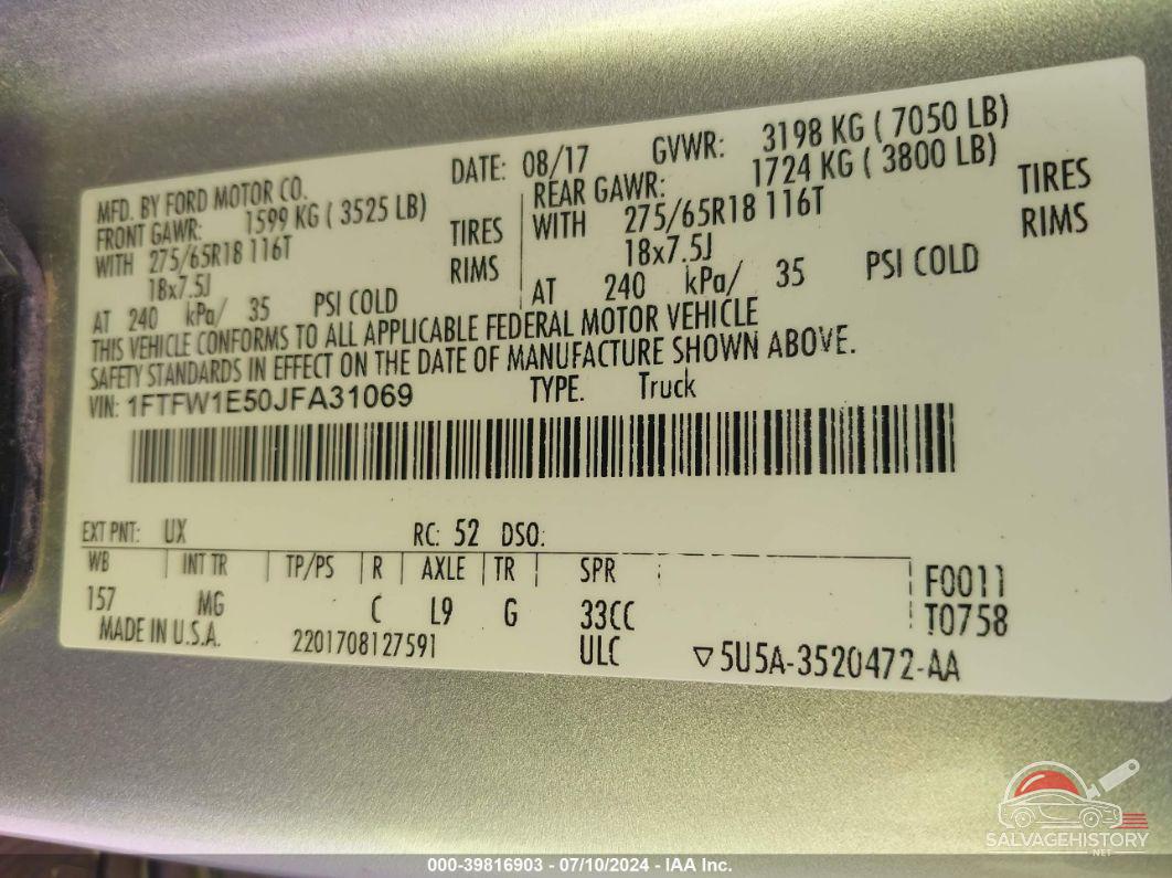 1FTFW1E50JFA31069 2018 FORD F-150 photo no. 9