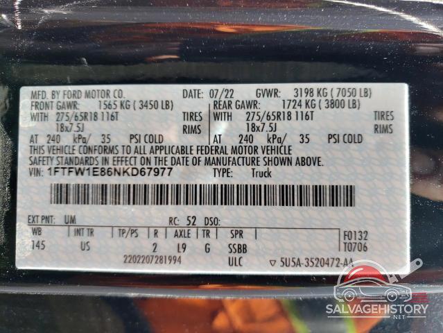 1FTFW1E86NKD67977 2022 FORD F-150 photo no. 12