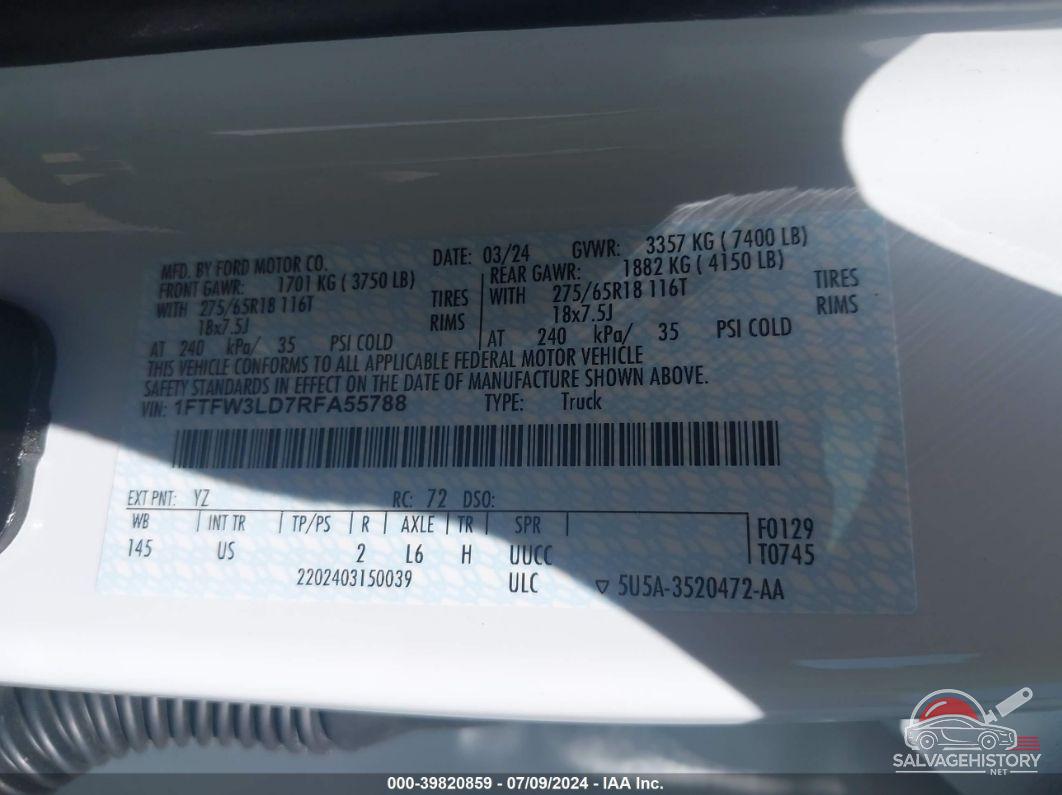 1FTFW3LD7RFA55788 2024 FORD F-150 photo no. 9