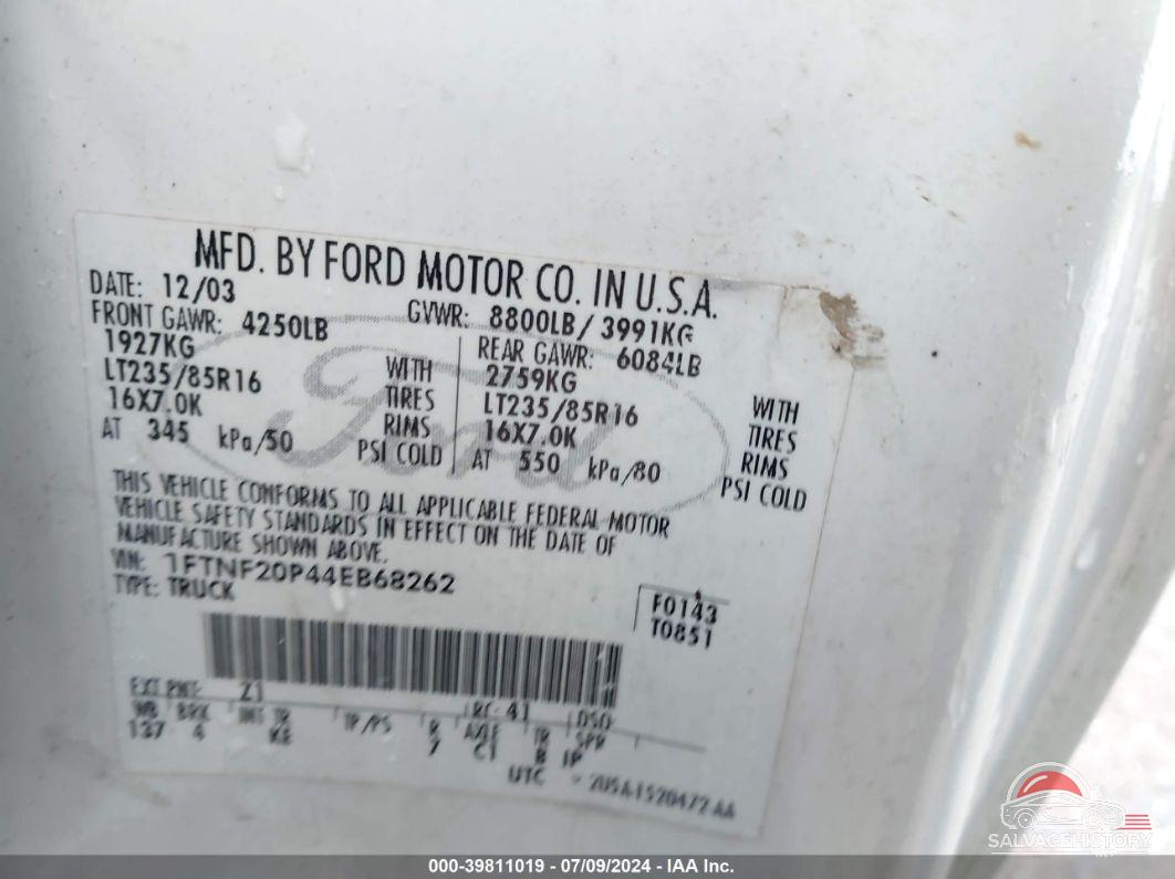 1FTNF20P44EB68262 2004 FORD F-250 photo no. 9