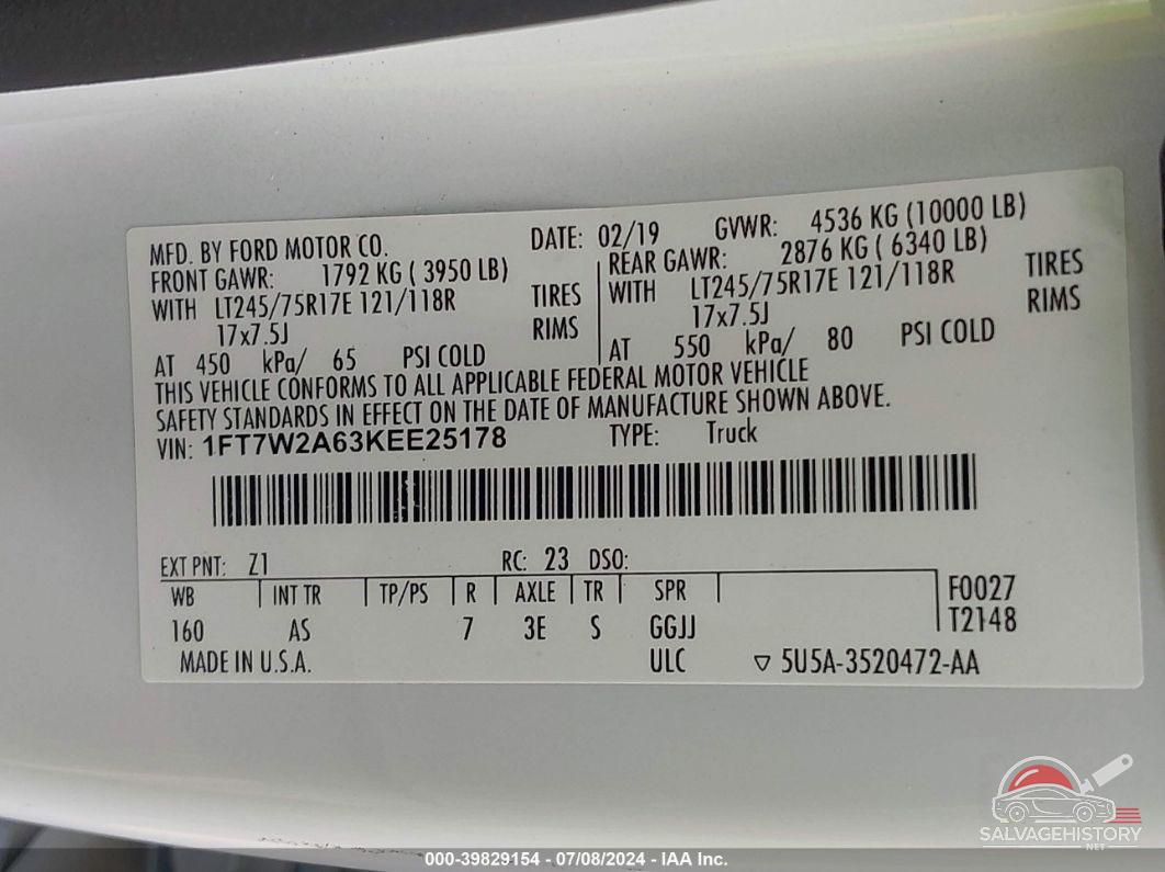1FT7W2A63KEE25178 2019 FORD F-250 photo no. 9