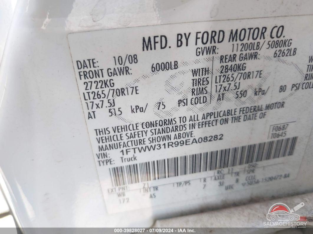 1FTWW31R99EA08282 2009 FORD F-350 photo no. 8