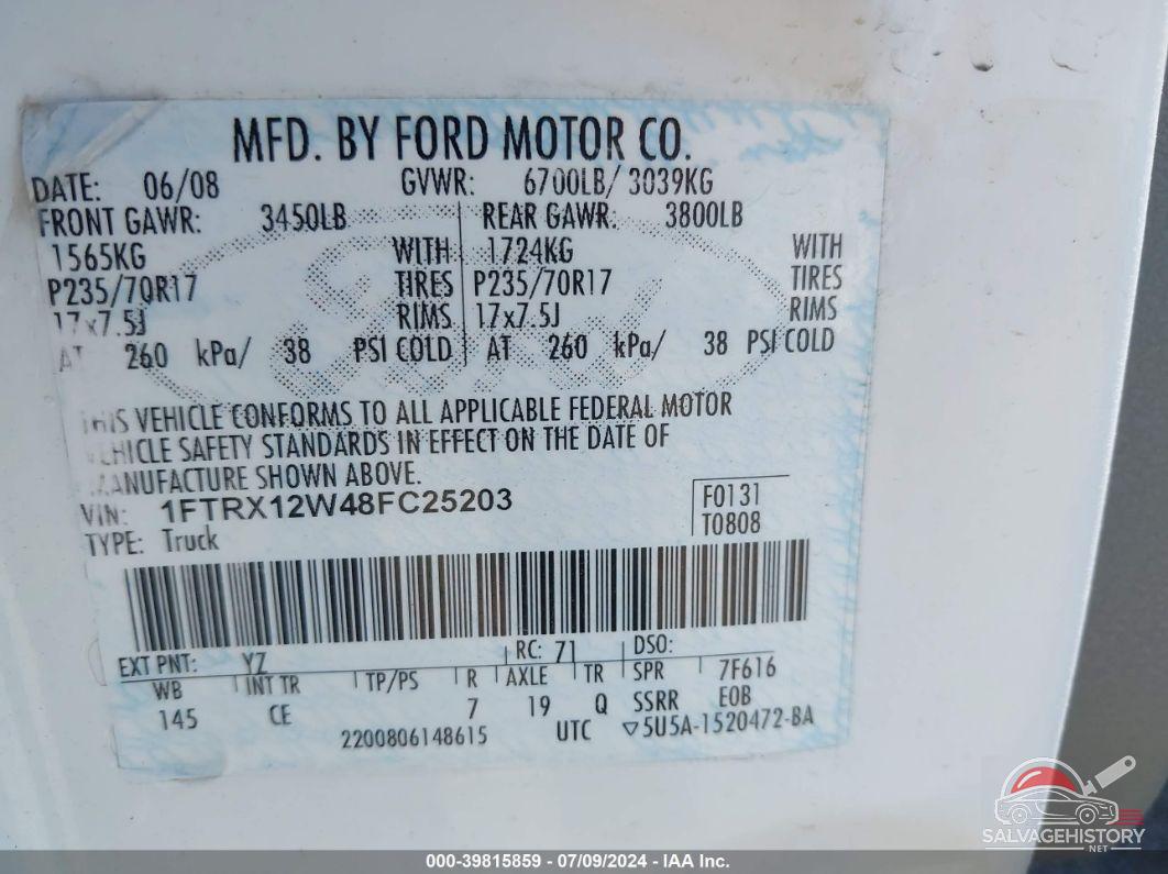 1FTRX12W48FC25203 2008 FORD F150 photo no. 9