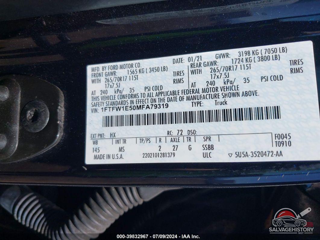 1FTFW1E50MFA79319 2021 FORD F150 photo no. 9
