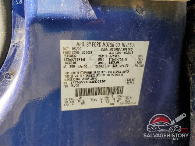 1FTNW21L33ED38301 2003 FORD F250 photo no. 12