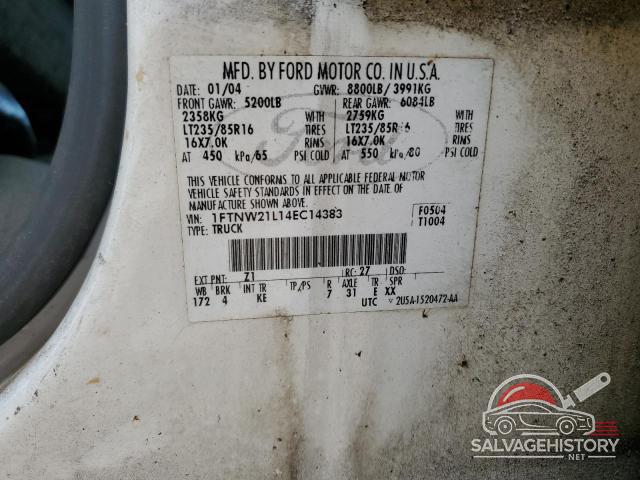 1FTNW21L14EC14383 2004 FORD F250 photo no. 12
