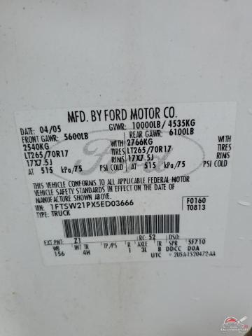 1FTSW21PX5ED03666 2005 FORD F250 photo no. 12