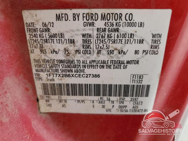 1FT7X2B6XCEC27386 2012 FORD F250 photo no. 13
