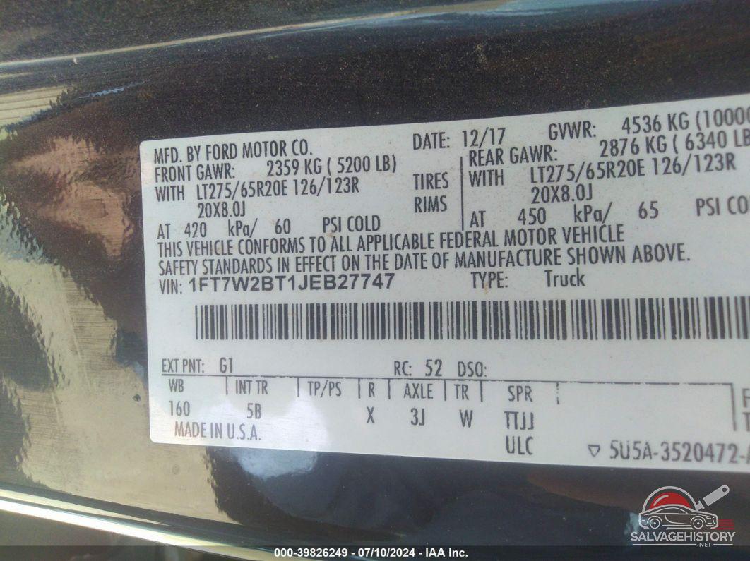 1FT7W2BT1JEB27747 2018 FORD F250 photo no. 9