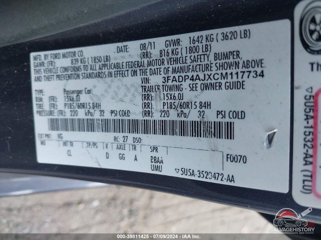 3FADP4AJXCM117734 2012 FORD FIESTA photo no. 9