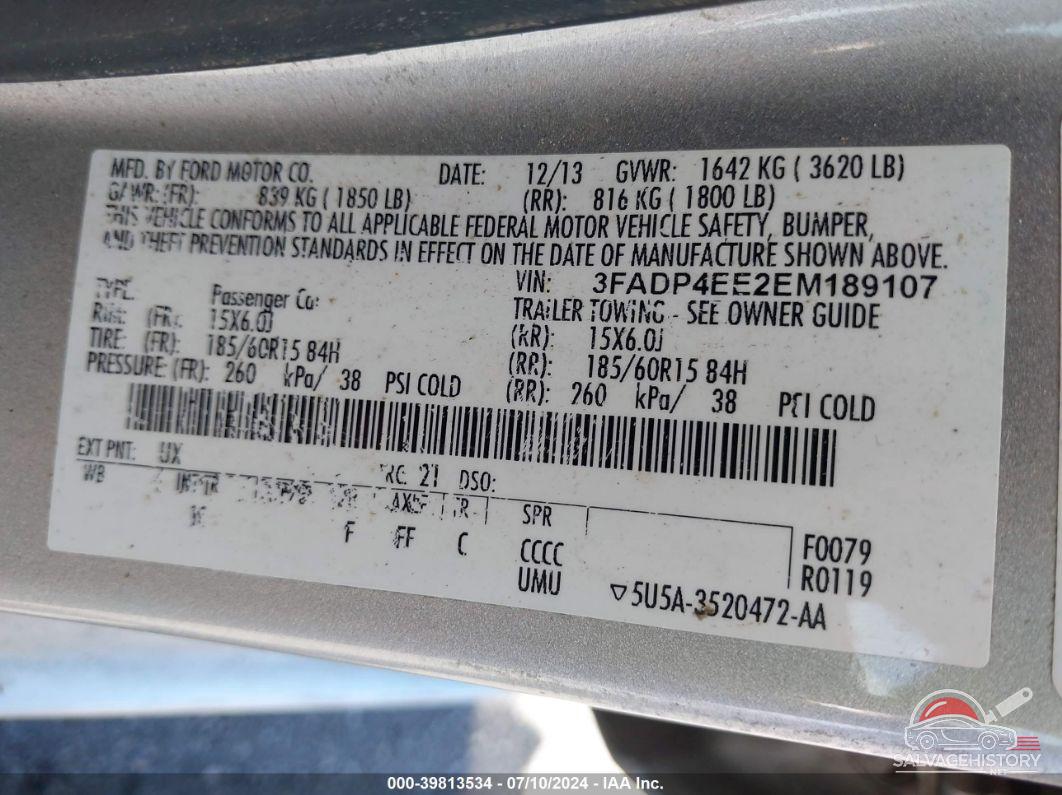 3FADP4EE2EM189107 2014 FORD FIESTA photo no. 9