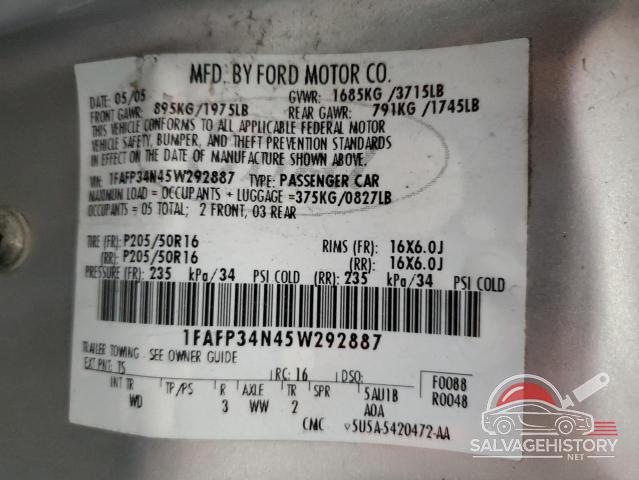 1FAFP34N45W292887 2005 FORD FOCUS photo no. 13