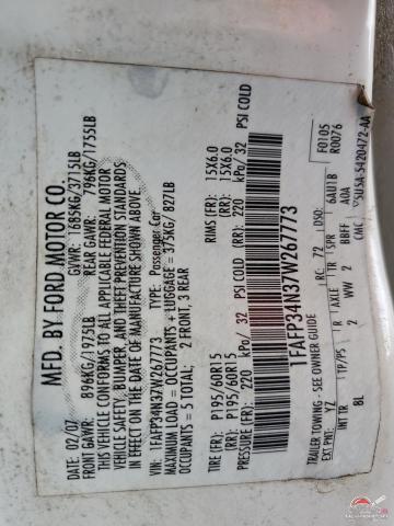 1FAFP34N37W267773 2007 FORD FOCUS photo no. 12