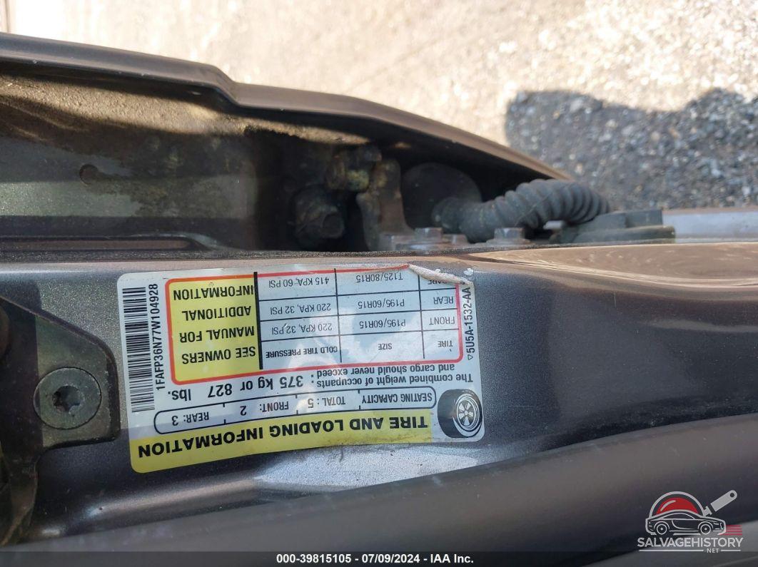 1FAFP36N77W104928 2007 FORD FOCUS photo no. 9