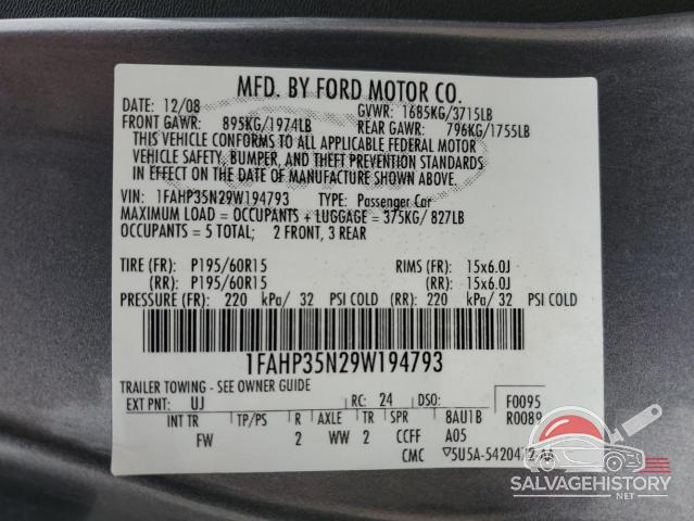 1FAHP35N29W194793 2009 FORD FOCUS photo no. 12