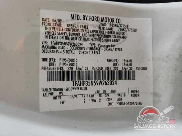 1FAHP35N59W263024 2009 FORD FOCUS photo no. 12