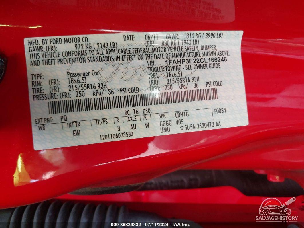 1FAHP3F22CL166246 2012 FORD FOCUS photo no. 9