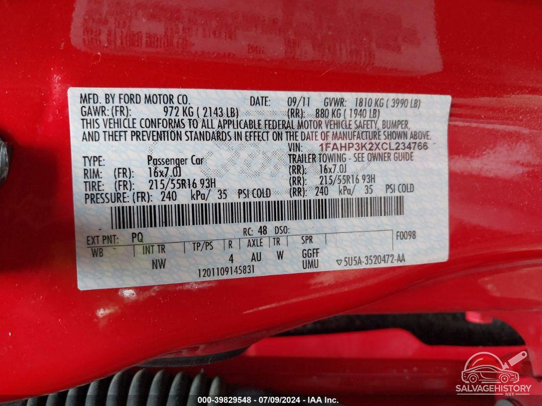 1FAHP3K2XCL234766 2012 FORD FOCUS photo no. 9
