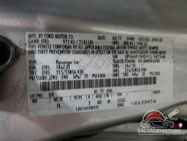 1FAHP3M21CL147349 2012 FORD FOCUS photo no. 12
