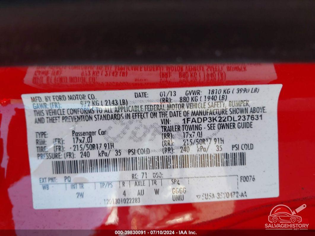 1FADP3K22DL237631 2013 FORD FOCUS photo no. 9
