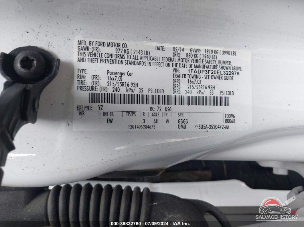 1FADP3F20EL322978 2014 FORD FOCUS photo no. 9
