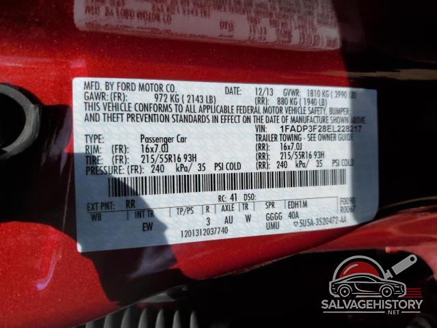 1FADP3F28EL228217 2014 FORD FOCUS photo no. 12