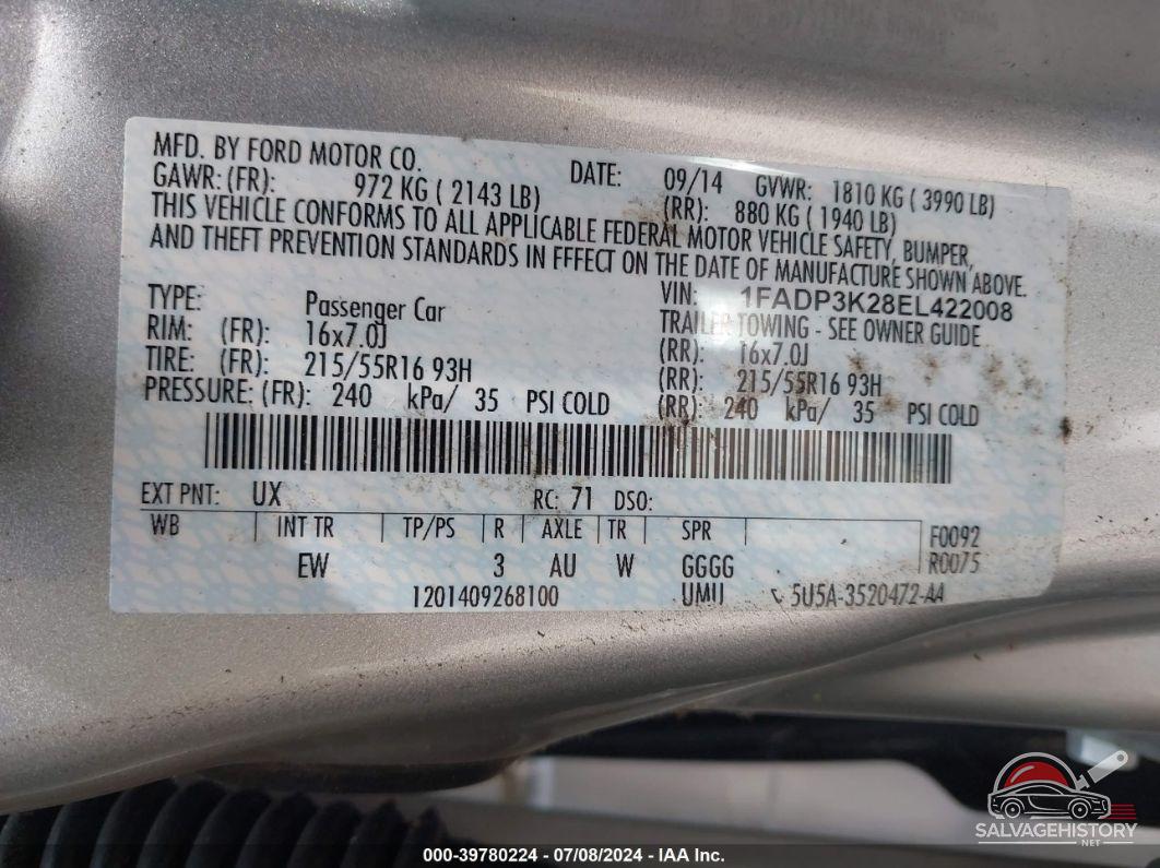 1FADP3K28EL422008 2014 FORD FOCUS photo no. 9