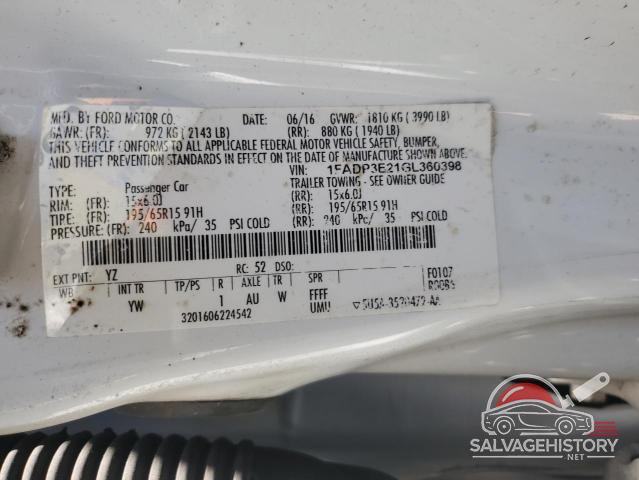 1FADP3E21GL360398 2016 FORD FOCUS photo no. 12