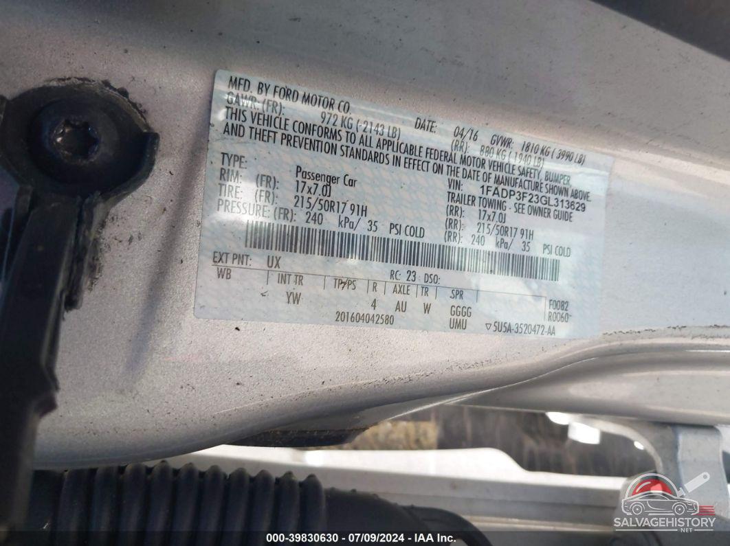 1FADP3F23GL313629 2016 FORD FOCUS photo no. 9