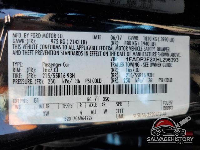 1FADP3F2XHL296393 2017 FORD FOCUS photo no. 12