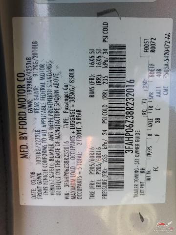 3FAHP06Z38R232016 2008 FORD FUSION photo no. 13