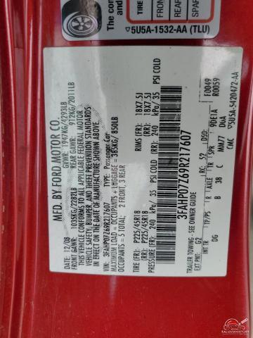 3FAHP07Z69R217607 2009 FORD FUSION photo no. 12