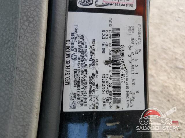 3FAHP0JG7AR360903 2010 FORD FUSION photo no. 12