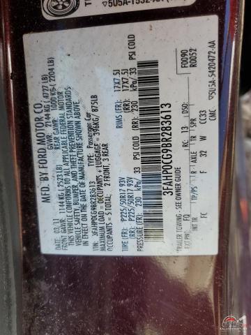 3FAHP0CG9BR283613 2011 FORD FUSION photo no. 12