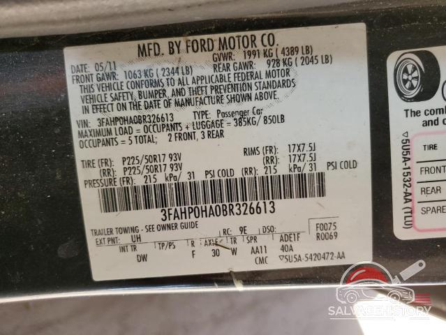 3FAHP0HA0BR326613 2011 FORD FUSION photo no. 12