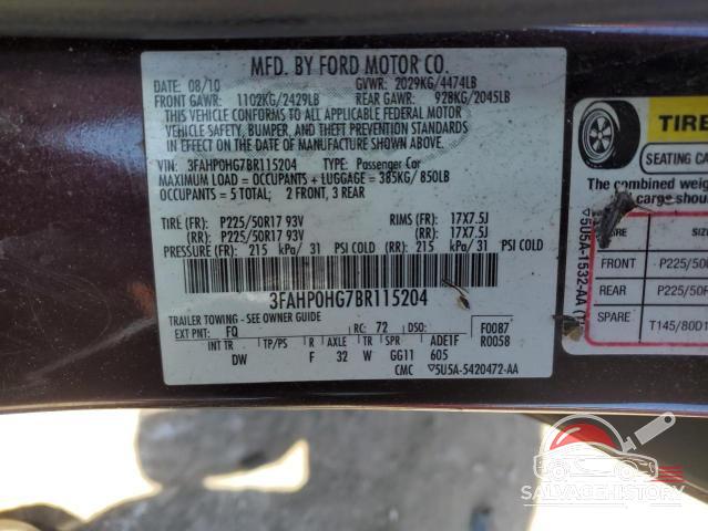 3FAHP0HG7BR115204 2011 FORD FUSION photo no. 12