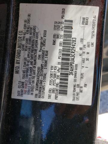 3FAHP0JA3CR294283 2012 FORD FUSION photo no. 12