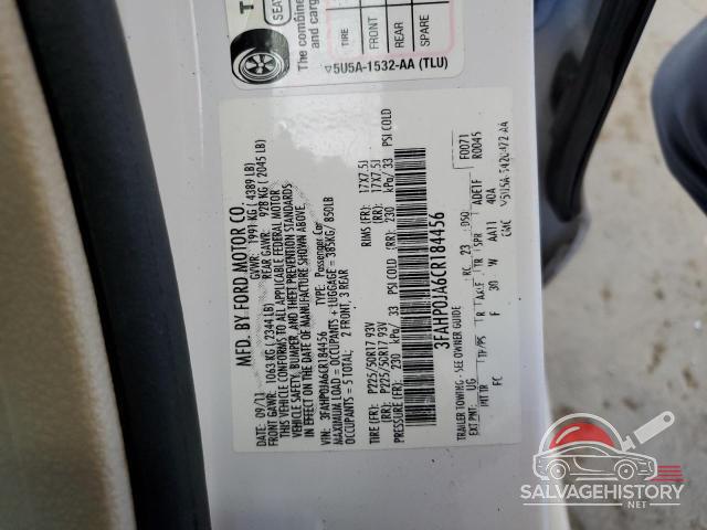 3FAHP0JA6CR184456 2012 FORD FUSION photo no. 12