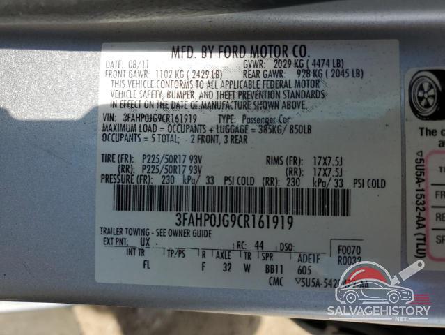 3FAHP0JG9CR161919 2012 FORD FUSION photo no. 12