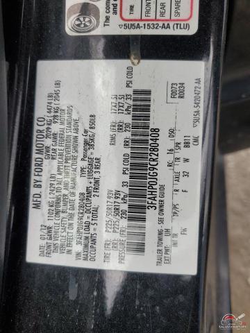 3FAHP0JG9CR280408 2012 FORD FUSION photo no. 12