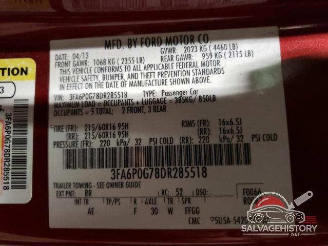 3FA6P0G78DR285518 2013 FORD FUSION photo no. 12