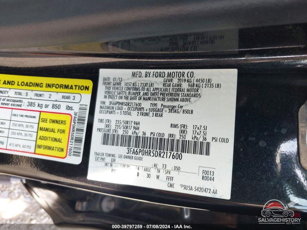 3FA6P0HR5DR217600 2013 FORD FUSION photo no. 9